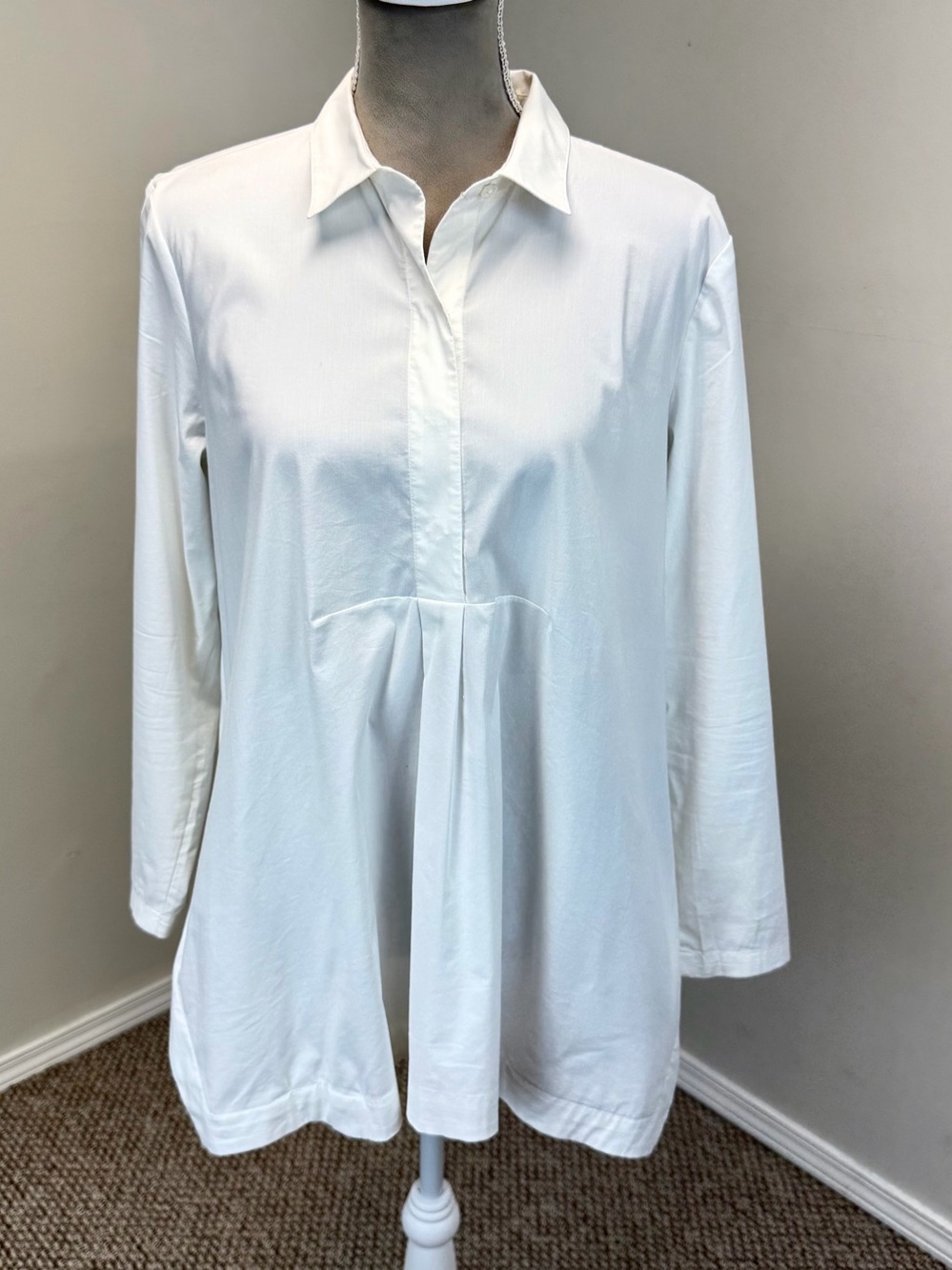 J Jill White Shirt Collection Top WomenPM Long Sleeve Poplin Tunic Lagenlook